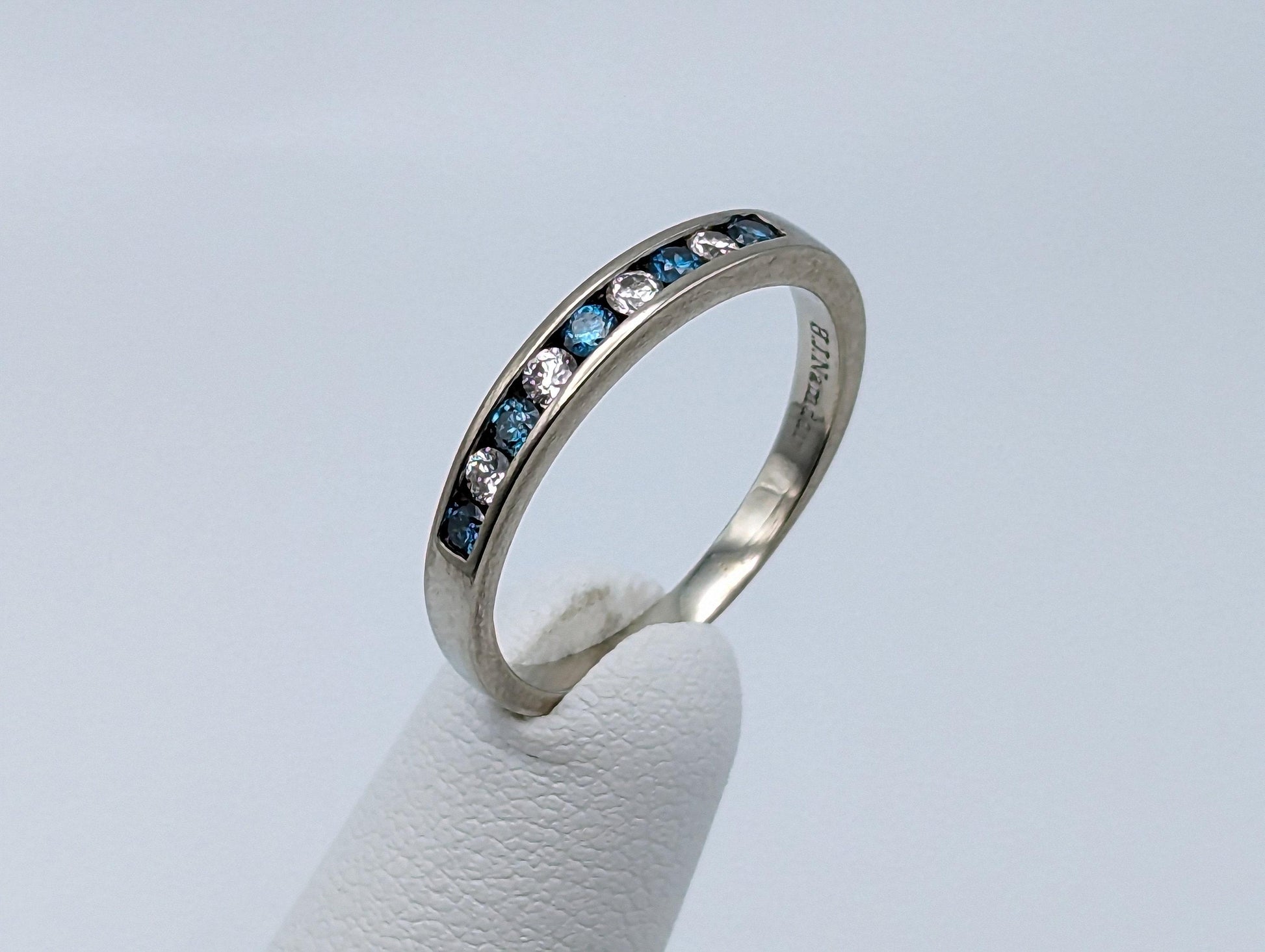 H. J. Namdar 14k White Gold Blue Diamonds Eternity Ring Wedding Band Anniversary