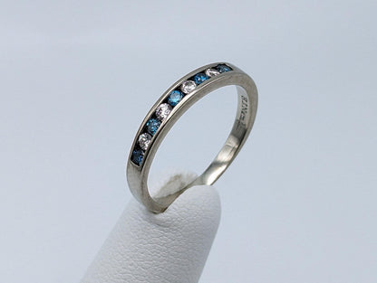 H. J. Namdar 14k White Gold Blue Diamonds Eternity Ring Wedding Band Anniversary