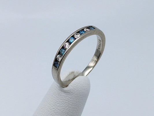 H. J. Namdar 14k White Gold Blue Diamonds Eternity Ring Wedding Band Anniversary