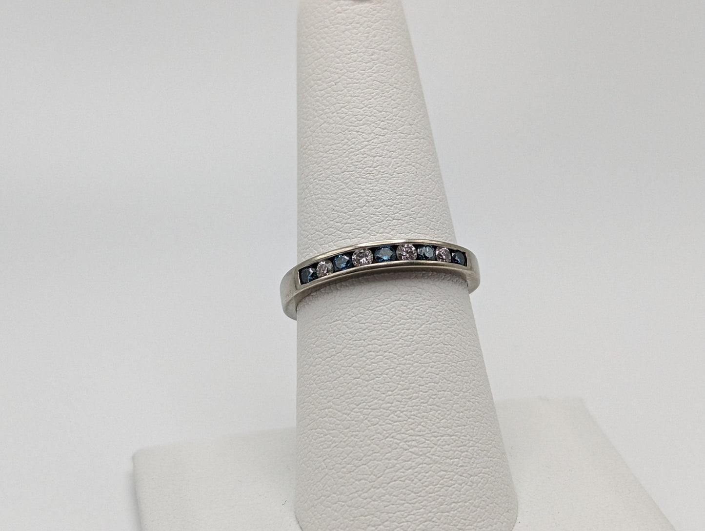 H. J. Namdar 14k White Gold Blue Diamonds Eternity Ring Wedding Band Anniversary
