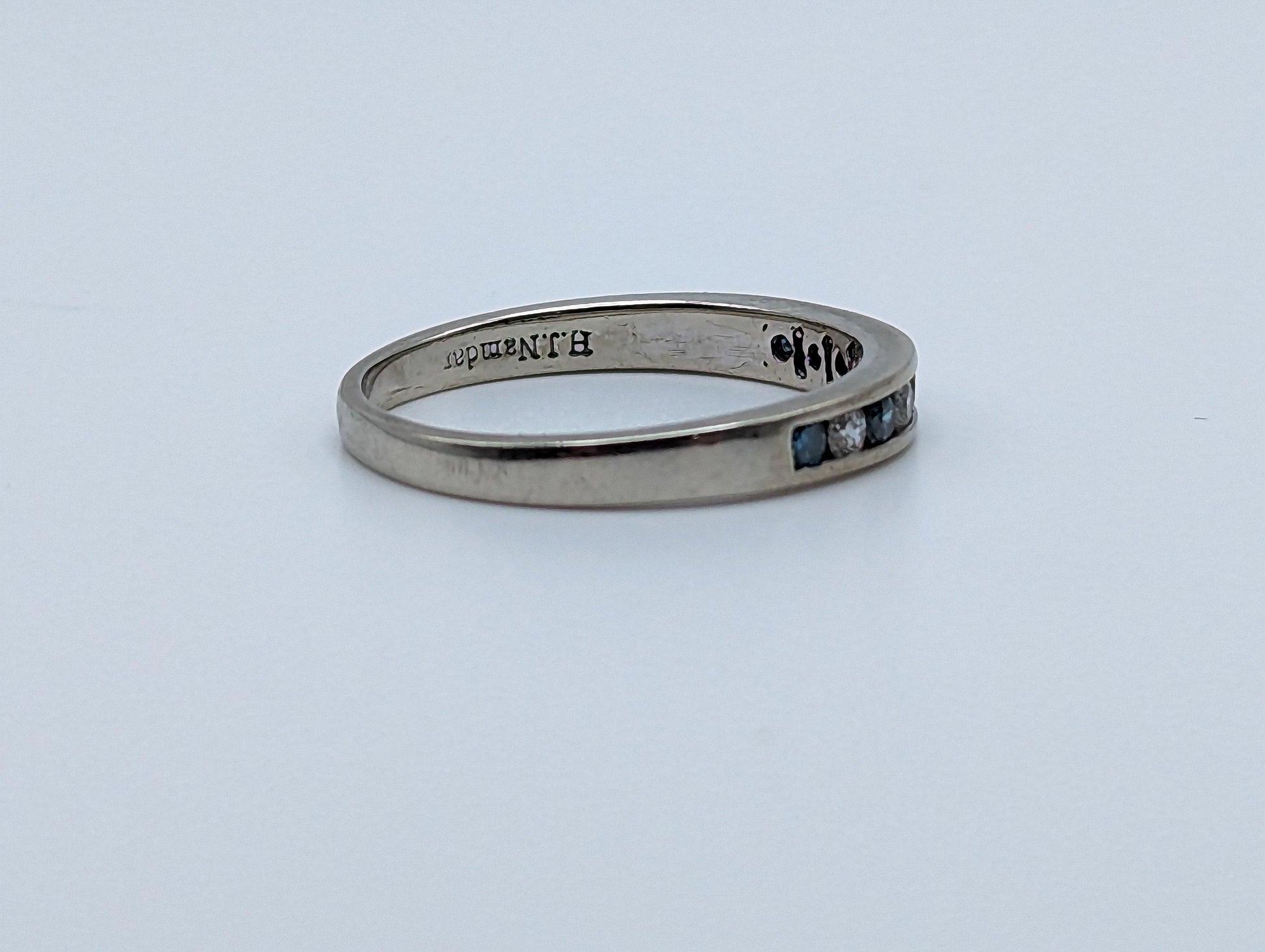 H. J. Namdar 14k White Gold Blue Diamonds Eternity Ring Wedding Band Anniversary