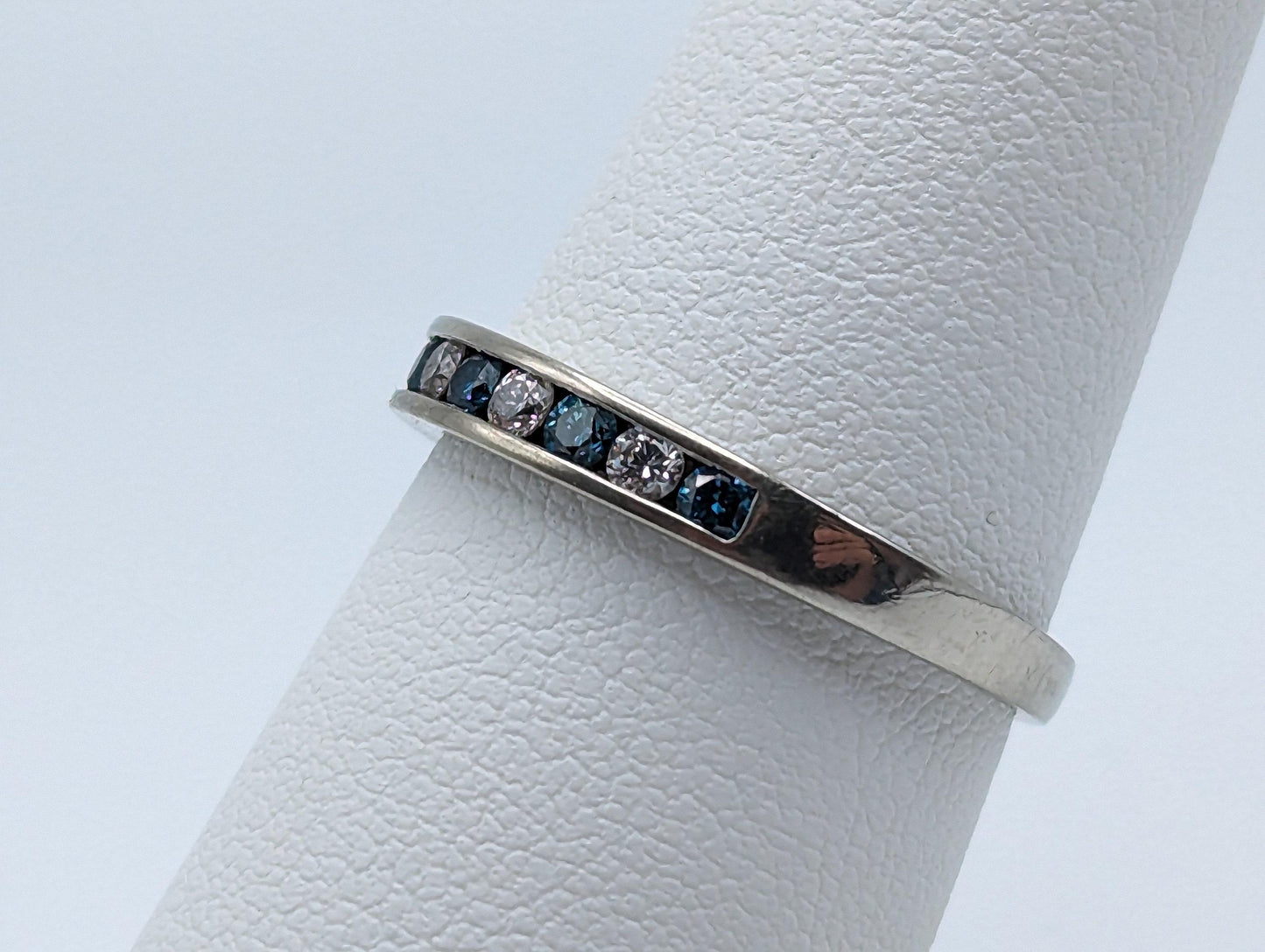 H. J. Namdar 14k White Gold Blue Diamonds Eternity Ring Wedding Band Anniversary