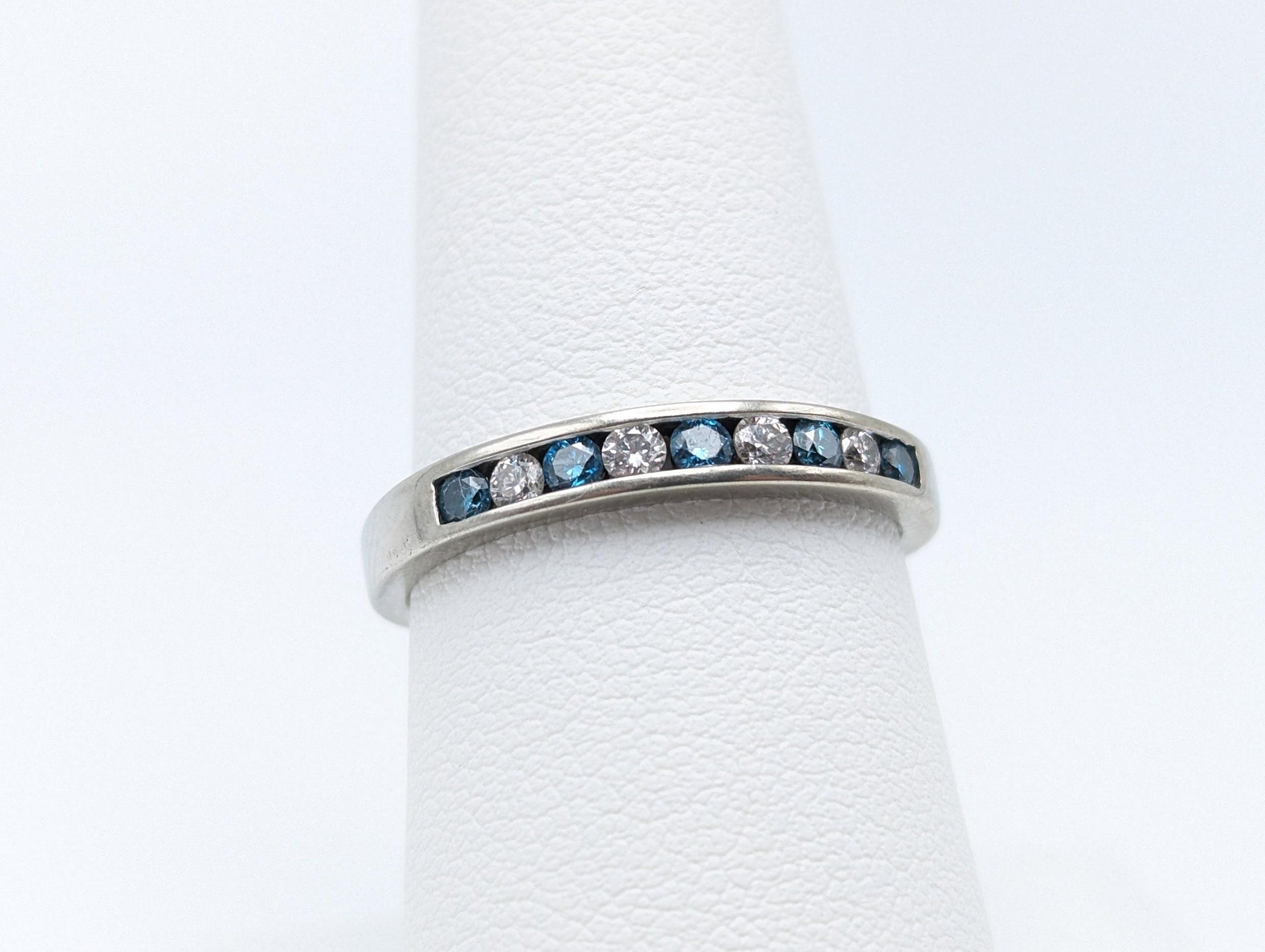 H. J. Namdar 14k White Gold Blue Diamonds Eternity Ring Wedding Band Anniversary