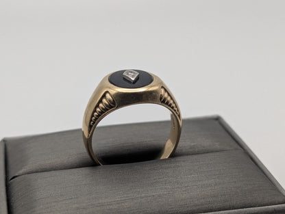 10k HEAVY 11gr Vintage Oval Black Onyx Diamond Wedding Ring Statement Ring Band