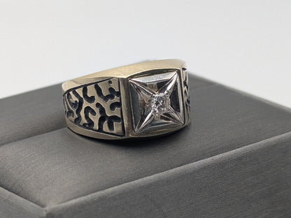 14k HEAVY Two-Tone  Gold 8.3gr Diamond Filigree Solitaire Ring Mens Wedding Ring