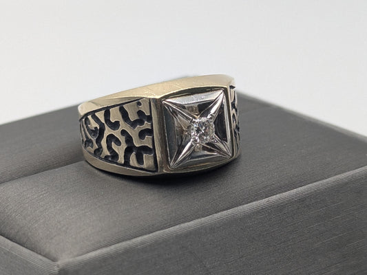 14k HEAVY Two-Tone  Gold 8.3gr Diamond Filigree Solitaire Ring Mens Wedding Ring