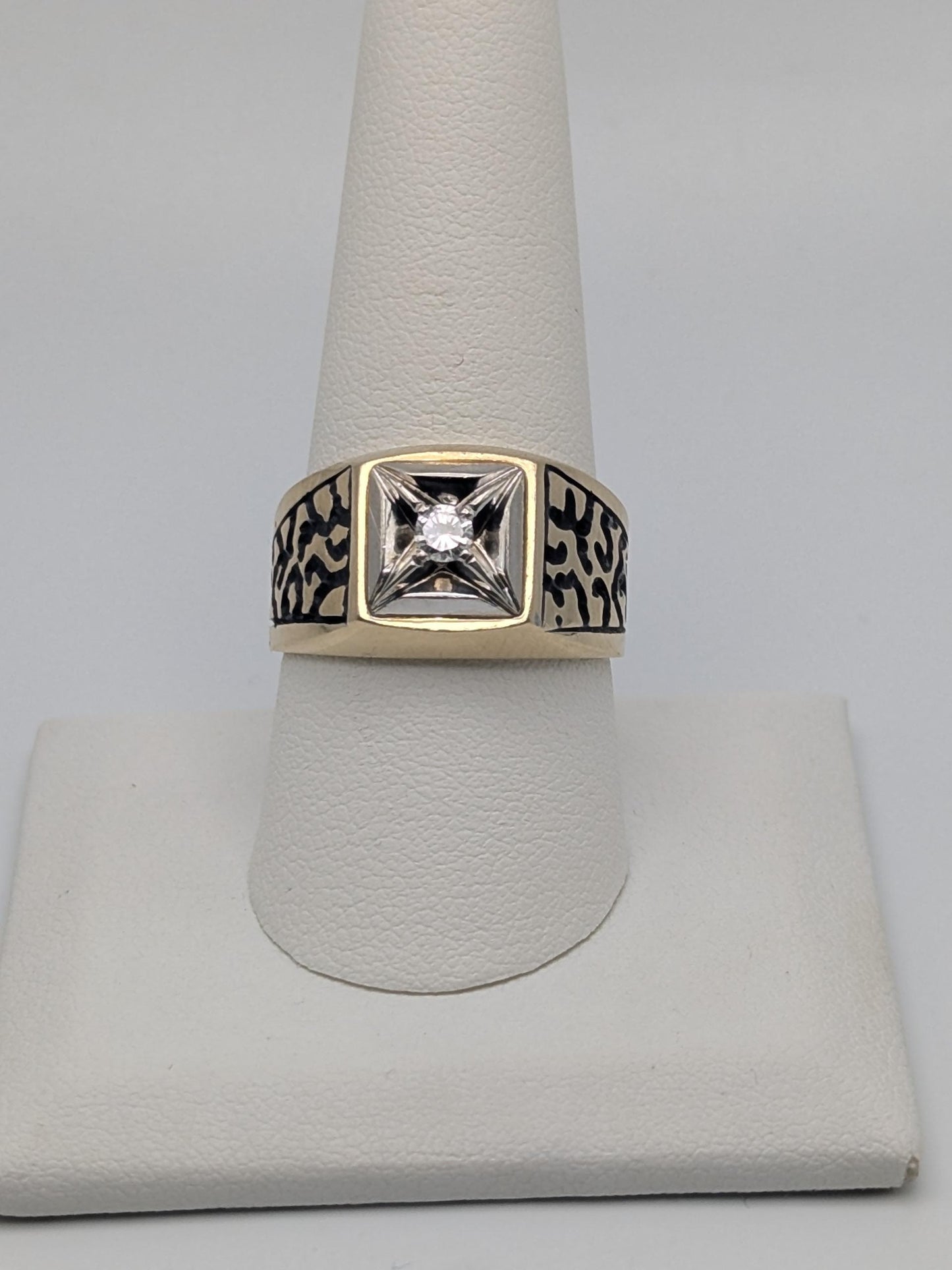14k HEAVY Two-Tone  Gold 8.3gr Diamond Filigree Solitaire Ring Mens Wedding Ring