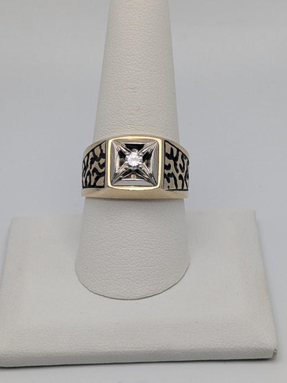 14k HEAVY Two-Tone  Gold 8.3gr Diamond Filigree Solitaire Ring Mens Wedding Ring