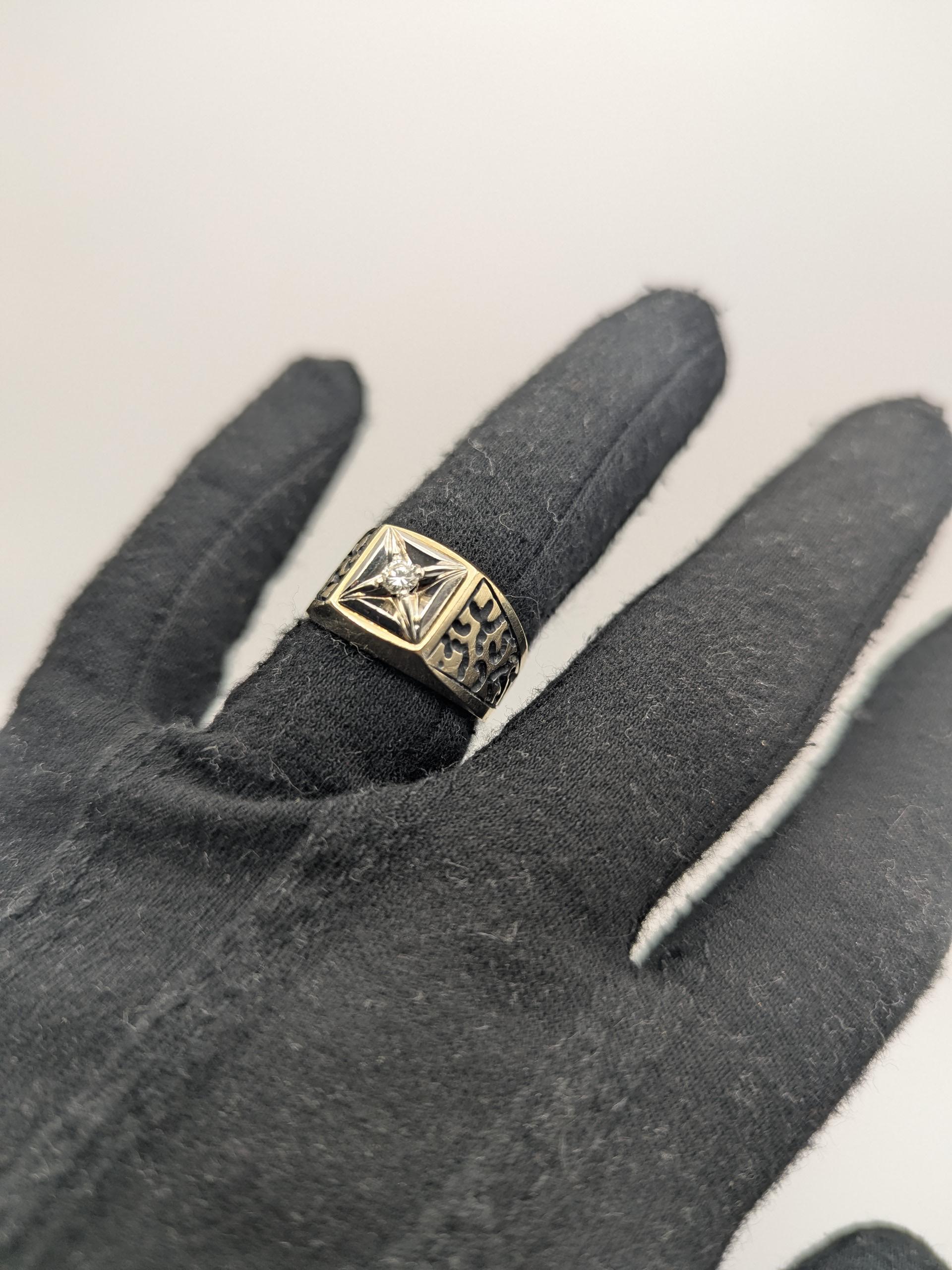 14k HEAVY Two-Tone  Gold 8.3gr Diamond Filigree Solitaire Ring Mens Wedding Ring