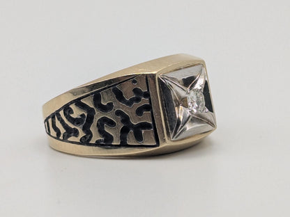 14k HEAVY Two-Tone  Gold 8.3gr Diamond Filigree Solitaire Ring Mens Wedding Ring