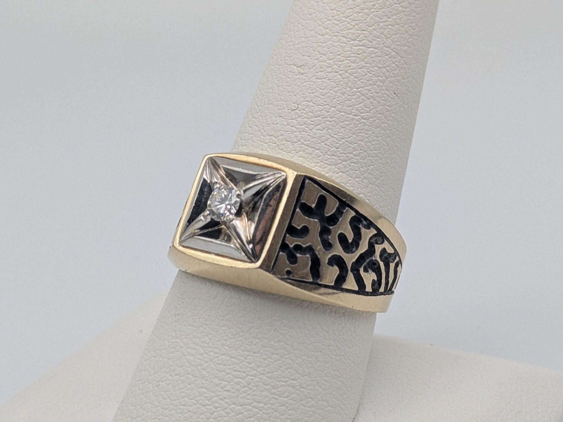 14k HEAVY Two-Tone  Gold 8.3gr Diamond Filigree Solitaire Ring Mens Wedding Ring