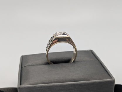 14k HEAVY Two-Tone  Gold 8.3gr Diamond Filigree Solitaire Ring Mens Wedding Ring