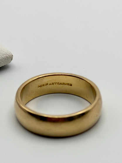 14k Heavy 5.8gr Solid Gold JR Wood Plain Comfort Fit Ring 5.5 mm Wedding Cigar