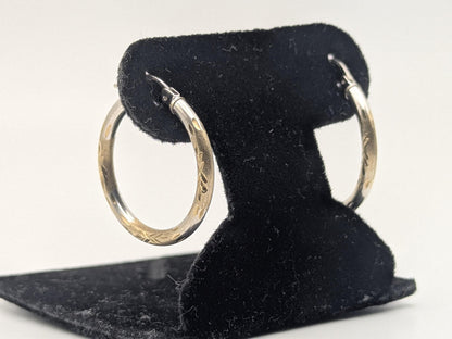 14k Large Vintage Gold Classic Etched Textured Hoop Earrings Gold Hoops Hinged