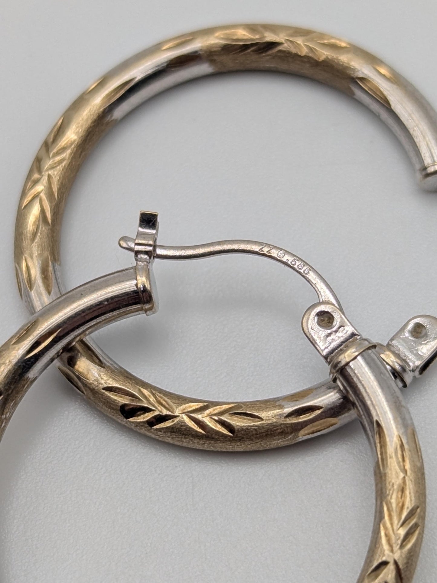 14k Large Vintage Gold Classic Etched Textured Hoop Earrings Gold Hoops Hinged