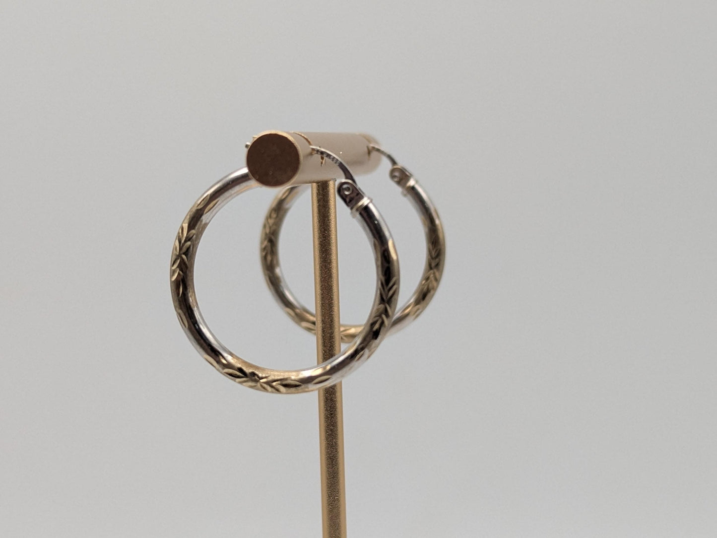 14k Large Vintage Gold Classic Etched Textured Hoop Earrings Gold Hoops Hinged