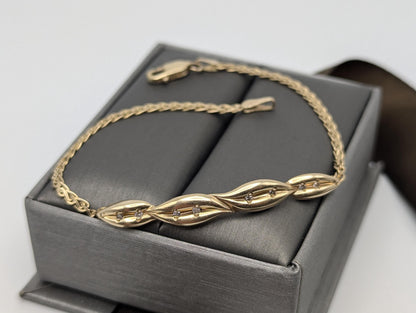 14k Solid Gold OKLMR Design Diamond Fancy Wave Link Tennis Bracelet. 7" Womens