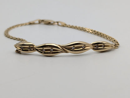 14k Solid Gold OKLMR Design Diamond Fancy Wave Link Tennis Bracelet. 7" Womens