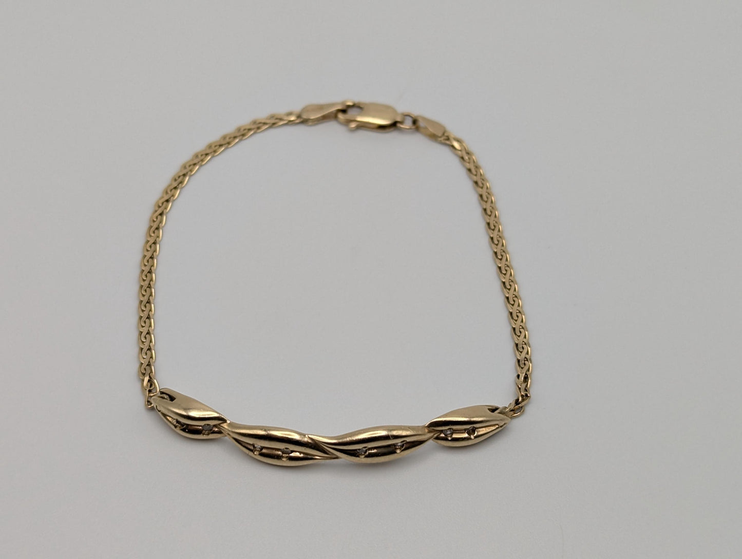 14k Solid Gold OKLMR Design Diamond Fancy Wave Link Tennis Bracelet. 7" Womens