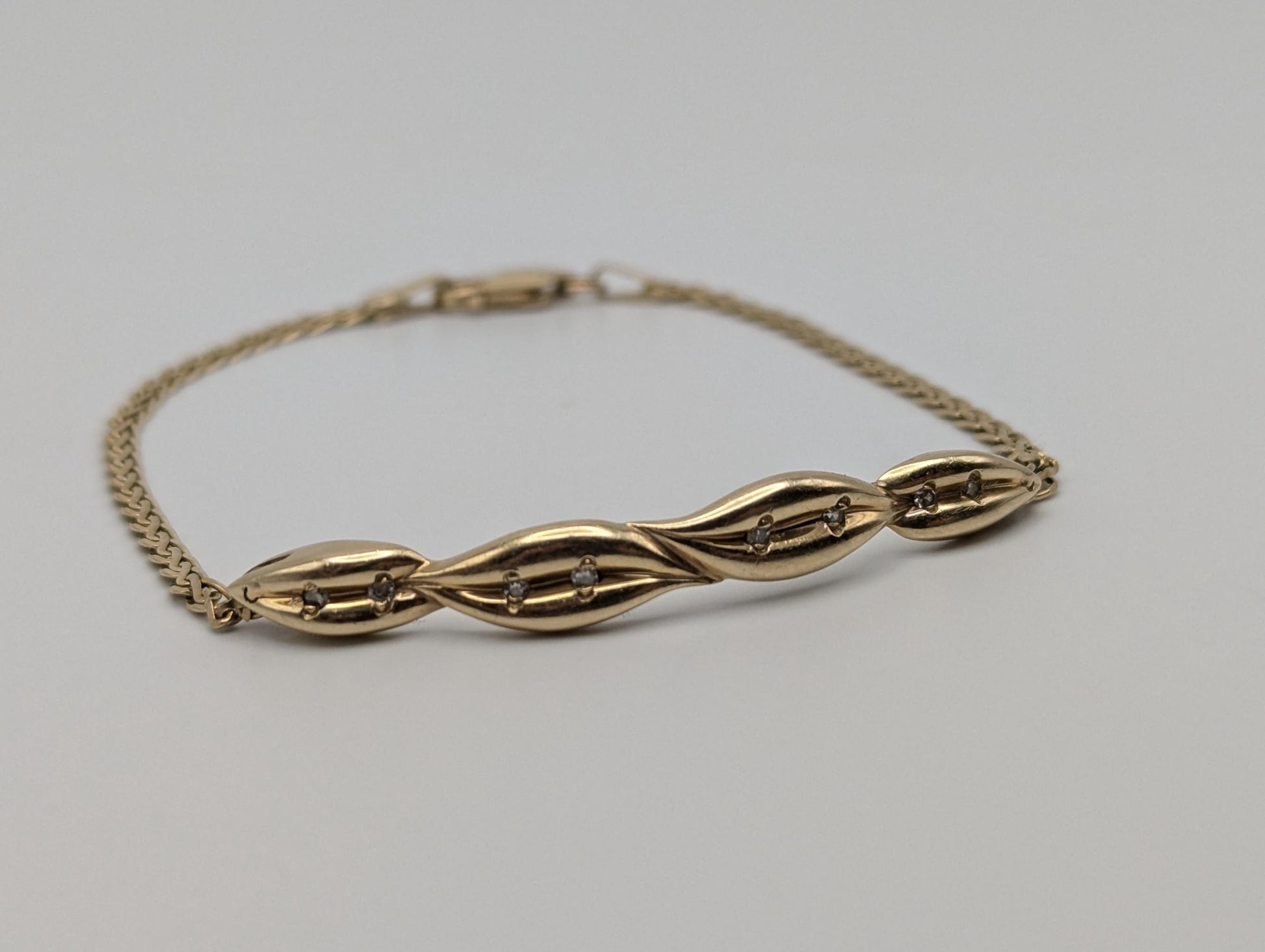 14k Solid Gold OKLMR Design Diamond Fancy Wave Link Tennis Bracelet. 7" Womens