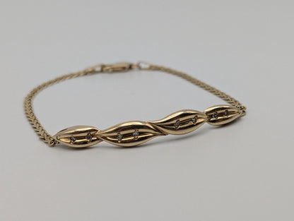 14k Solid Gold OKLMR Design Diamond Fancy Wave Link Tennis Bracelet. 7" Womens