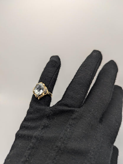 14k Solid Gold Aquamarine Diamond Cocktail Statement Ring Wedding Oval Ring.
