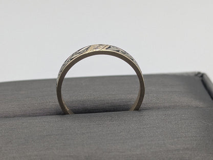 14k Two-Tone  Gold Diamond Engraved Filigree Ring Wedding Ring