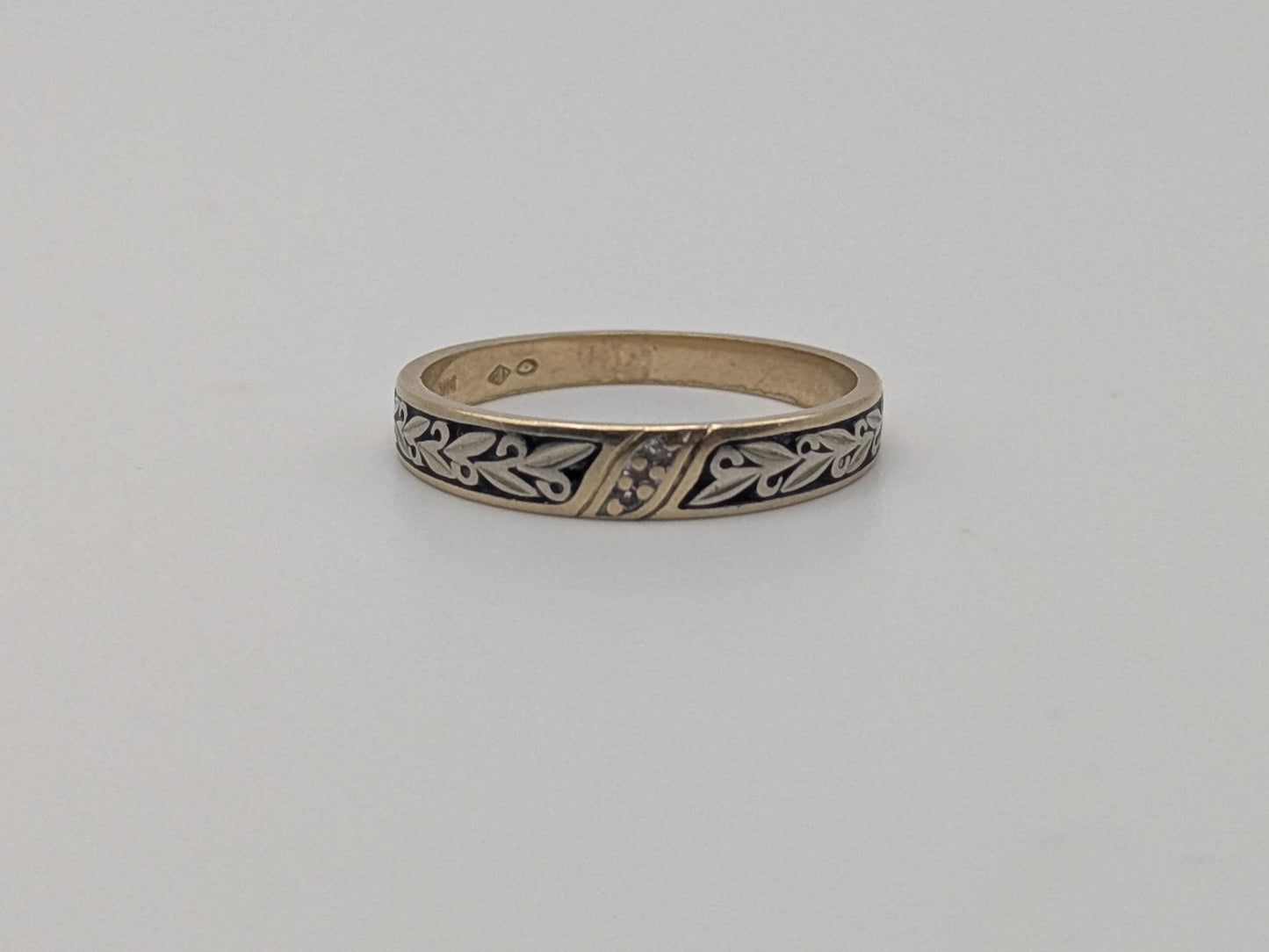 14k Two-Tone  Gold Diamond Engraved Filigree Ring Wedding Ring