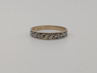 14k Two-Tone  Gold Diamond Engraved Filigree Ring Wedding Ring