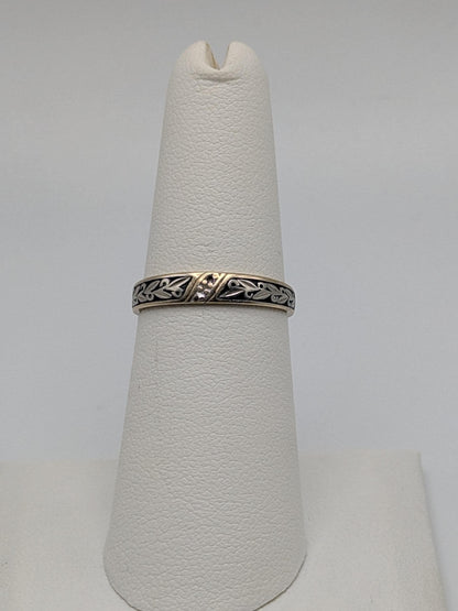 14k Two-Tone  Gold Diamond Engraved Filigree Ring Wedding Ring