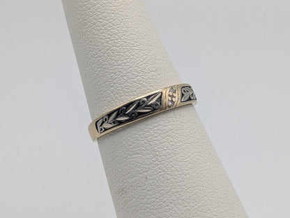 14k Two-Tone  Gold Diamond Engraved Filigree Ring Wedding Ring