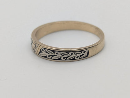 14k Two-Tone  Gold Diamond Engraved Filigree Ring Wedding Ring