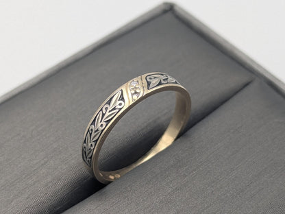14k Two-Tone  Gold Diamond Engraved Filigree Ring Wedding Ring