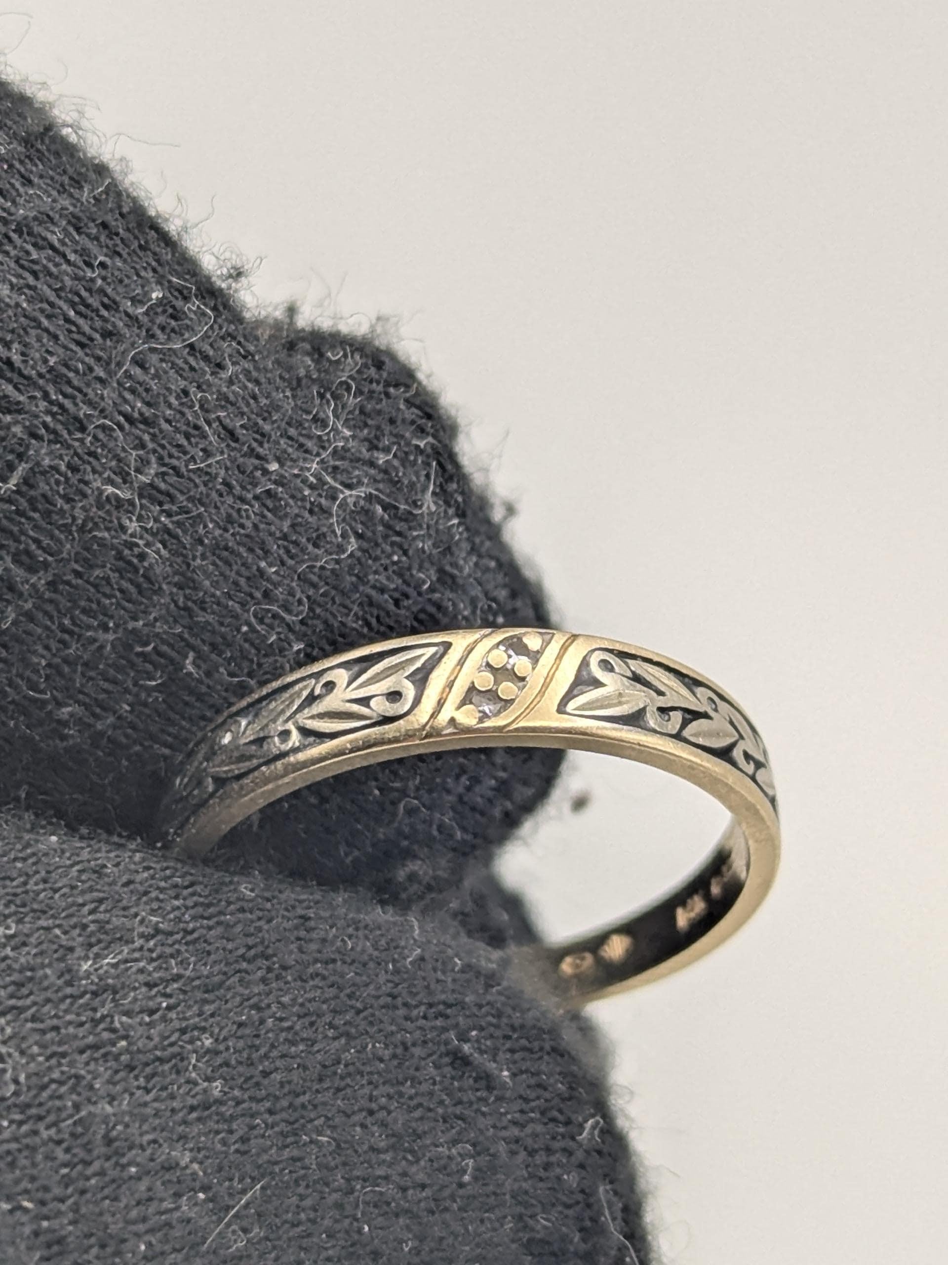 14k Two-Tone  Gold Diamond Engraved Filigree Ring Wedding Ring