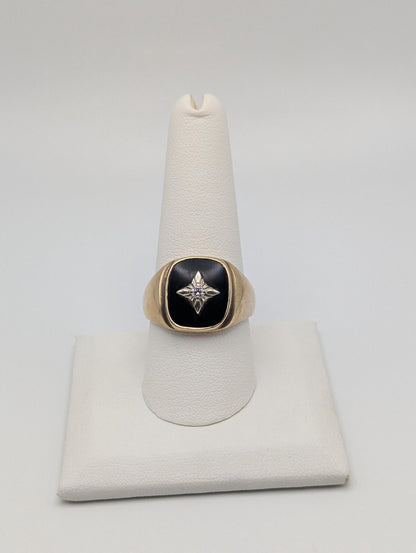 14k Vintage Heavy Black Onyx Diamond Ring Statement Ring Signet Ring