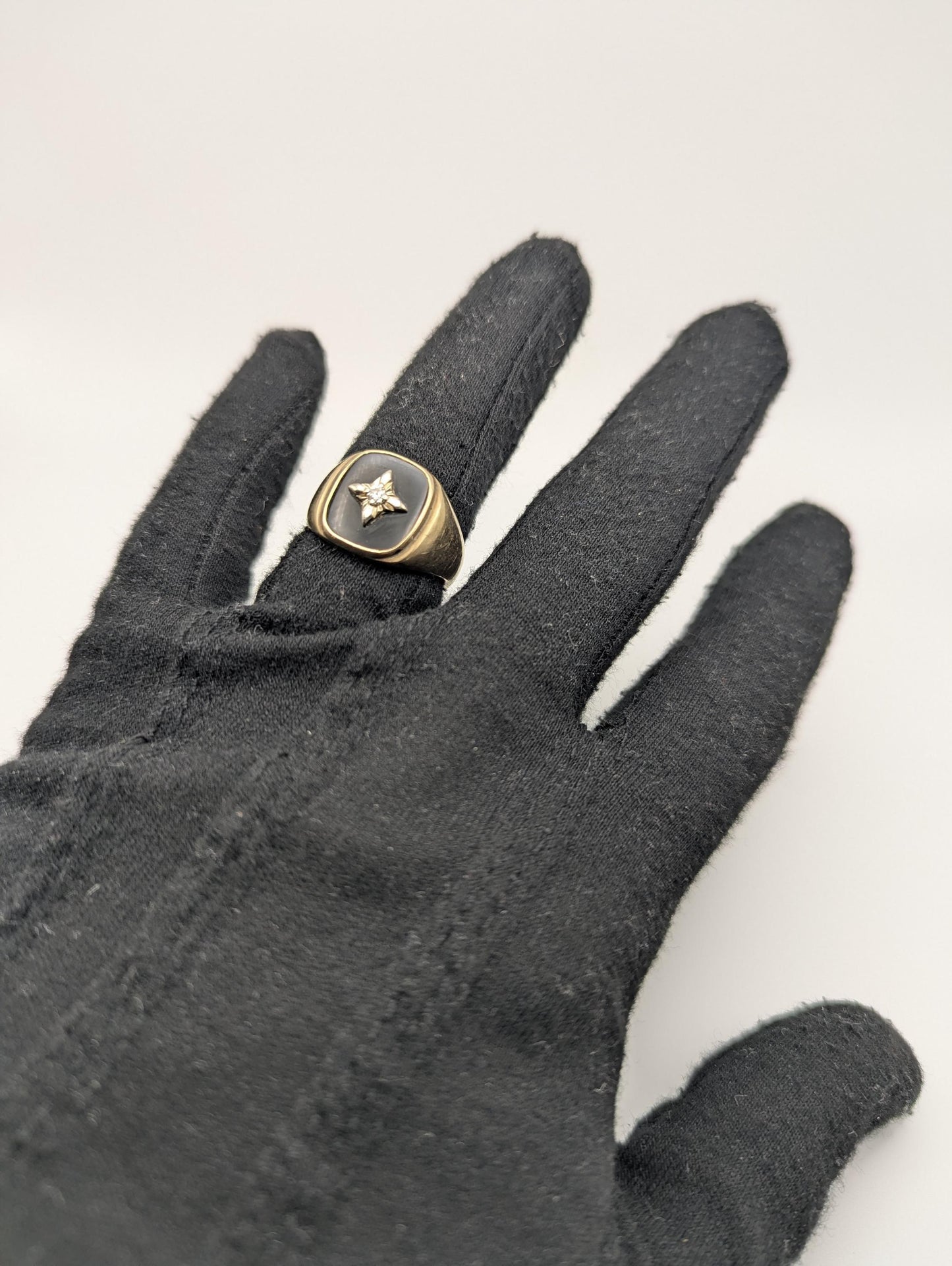 14k Vintage Heavy Black Onyx Diamond Ring Statement Ring Signet Ring