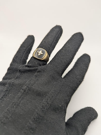 14k Vintage Heavy Black Onyx Diamond Ring Statement Ring Signet Ring
