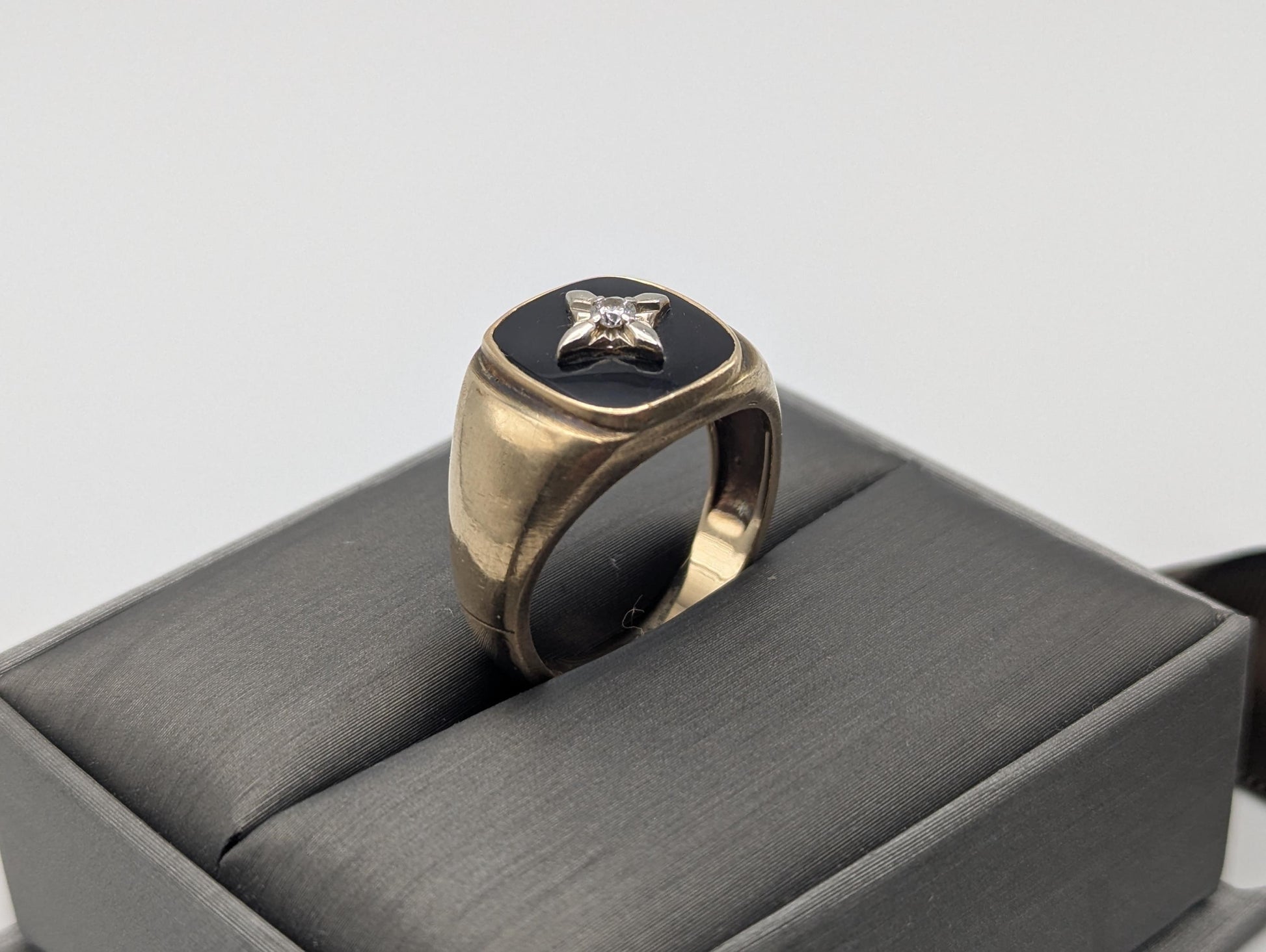 14k Vintage Heavy Black Onyx Diamond Ring Statement Ring Signet Ring