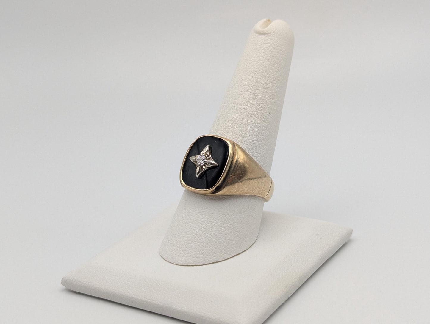 14k Vintage Heavy Black Onyx Diamond Ring Statement Ring Signet Ring