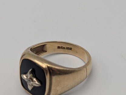14k Vintage Heavy Black Onyx Diamond Ring Statement Ring Signet Ring