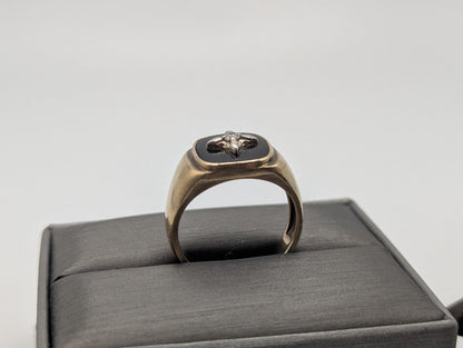 14k Vintage Heavy Black Onyx Diamond Ring Statement Ring Signet Ring