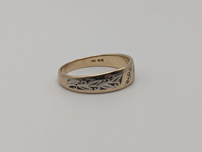 14k Vintage Two-Tone Diamond Engraved Ring Wedding Band Anniversary Ring