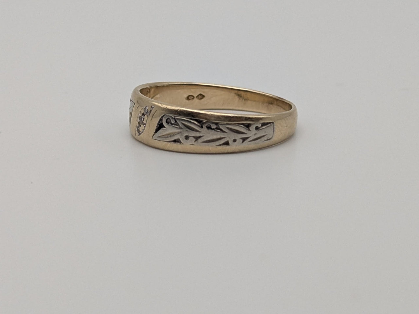 14k Vintage Two-Tone Diamond Engraved Ring Wedding Band Anniversary Ring