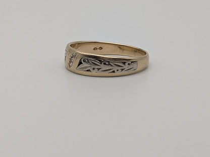 14k Vintage Two-Tone Diamond Engraved Ring Wedding Band Anniversary Ring