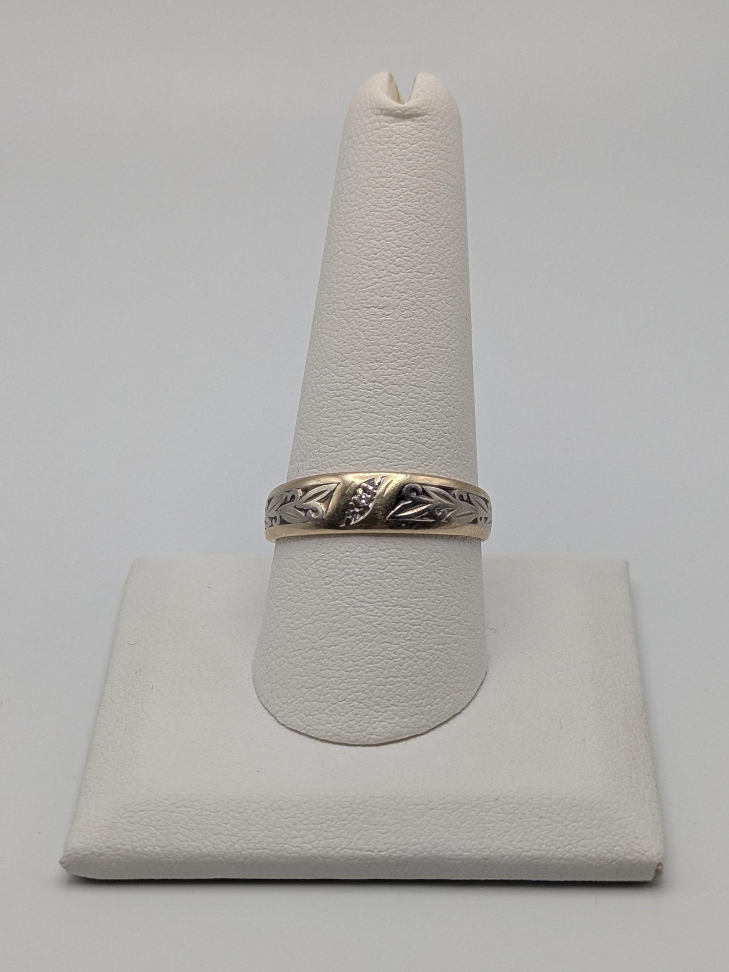 14k Vintage Two-Tone Diamond Engraved Ring Wedding Band Anniversary Ring