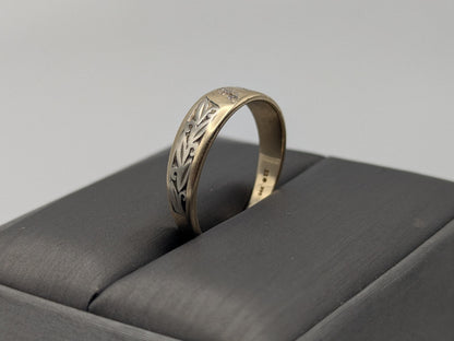 14k Vintage Two-Tone Diamond Engraved Ring Wedding Band Anniversary Ring