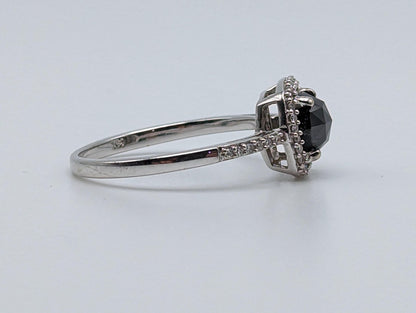 14k White Gold Black Cushion Diamond 1ct Halo Engagement Ring  Diamond White