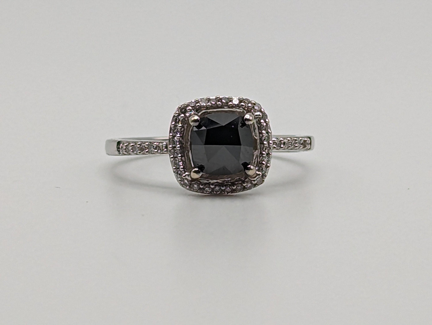 14k White Gold Black Cushion Diamond 1ct Halo Engagement Ring  Diamond White