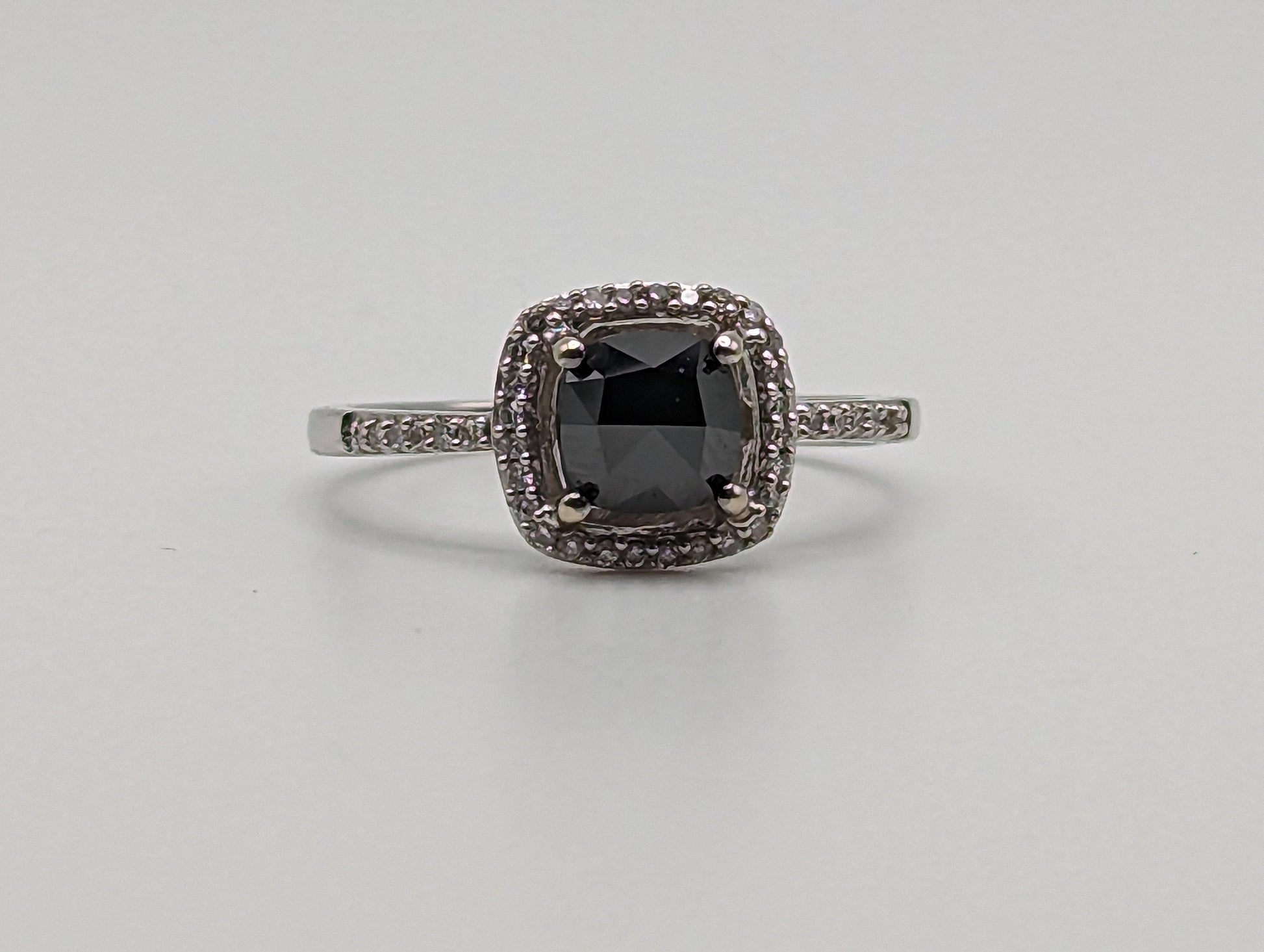 14k White Gold Black Cushion Diamond 1ct Halo Engagement Ring  Diamond White
