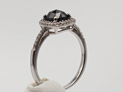 14k White Gold Black Cushion Diamond 1ct Halo Engagement Ring  Diamond White